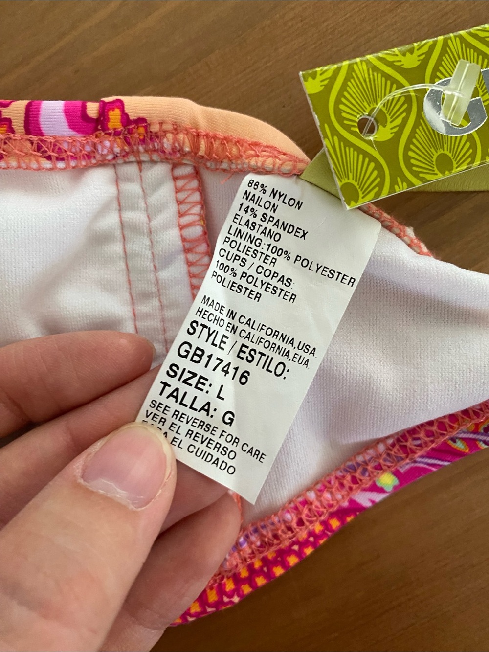 Gianni Bini Bikini Swim Top Colorful Triangle Tie Back Strapless Women’s Size L - Picture 7 of 10
